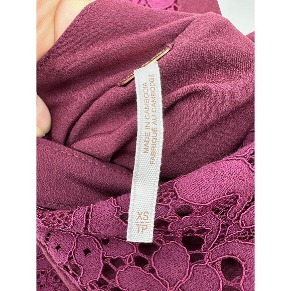 Free People Lovely In Lace Berry Fit & Flare Cut‎ Out Back Dress XS - Picture 6 of 6